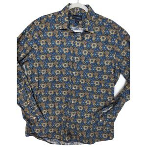 Scott Barber Shirt Mens Large Blue Floral Long Sleeve Button Front Cotton Casual